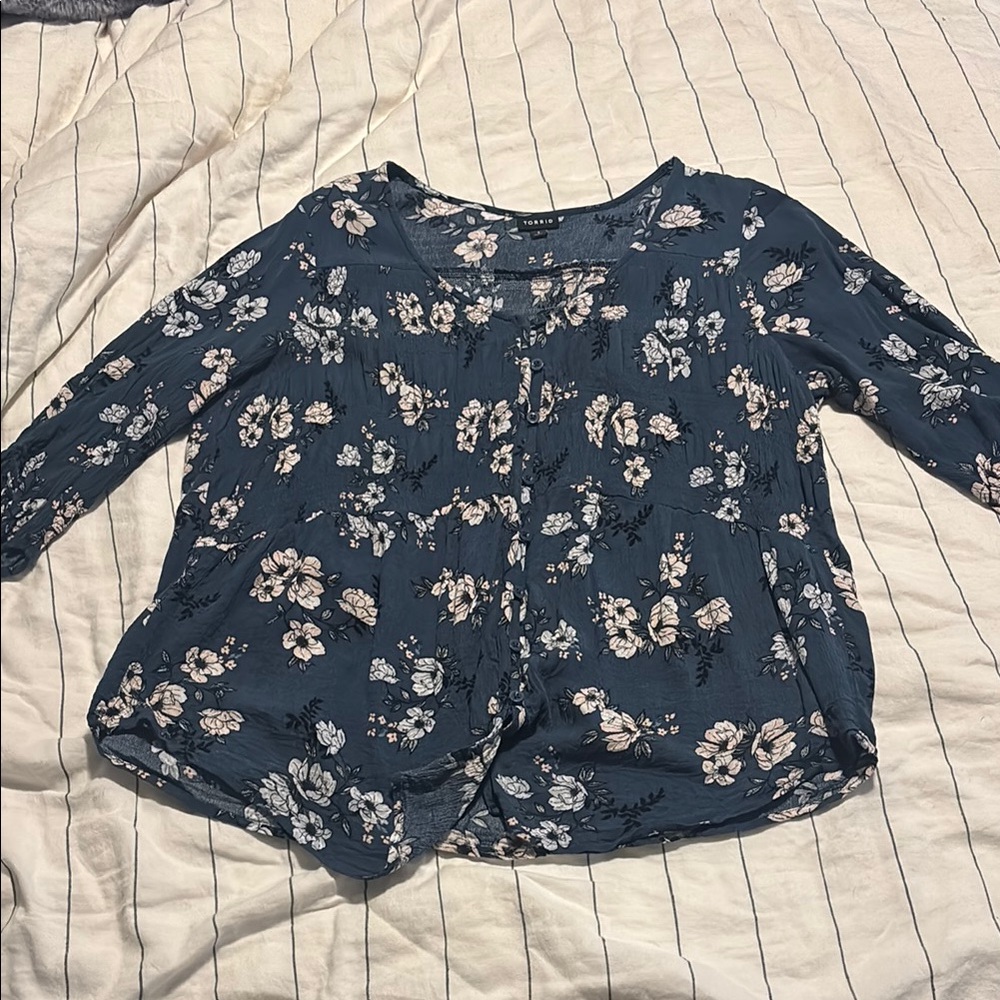 Torrid Blue 3/4 Sleeve Boxy Blouse